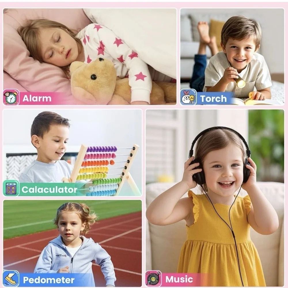 Vakzovy Girls Pink Waterproof Kids Smart‎ Watch With Dual Camera, Music & Games